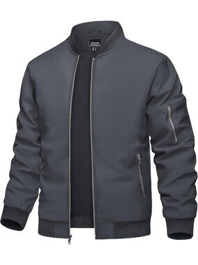 🆕Men's Dark Grey Bomber Jacket Lightweight Spring Fall Windbreaker Casual